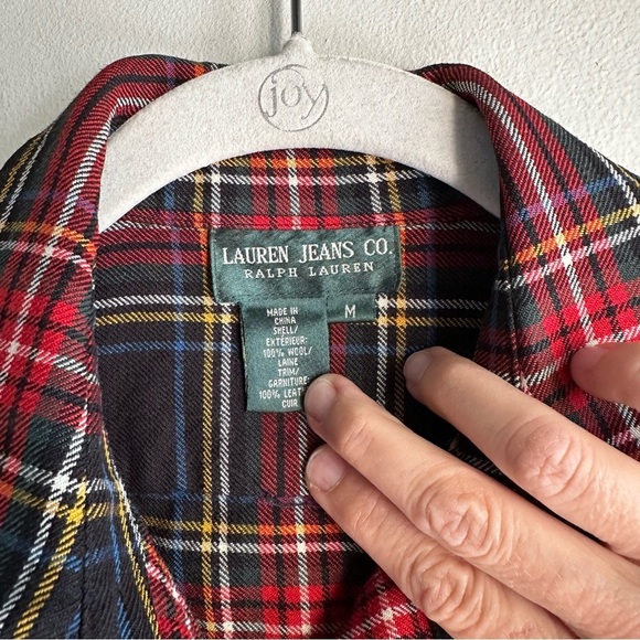 Ralph Lauren Jean Co. Shirt Wool Tartan Plaid Suede Elbow Patches​​ - Picture 3 of 6